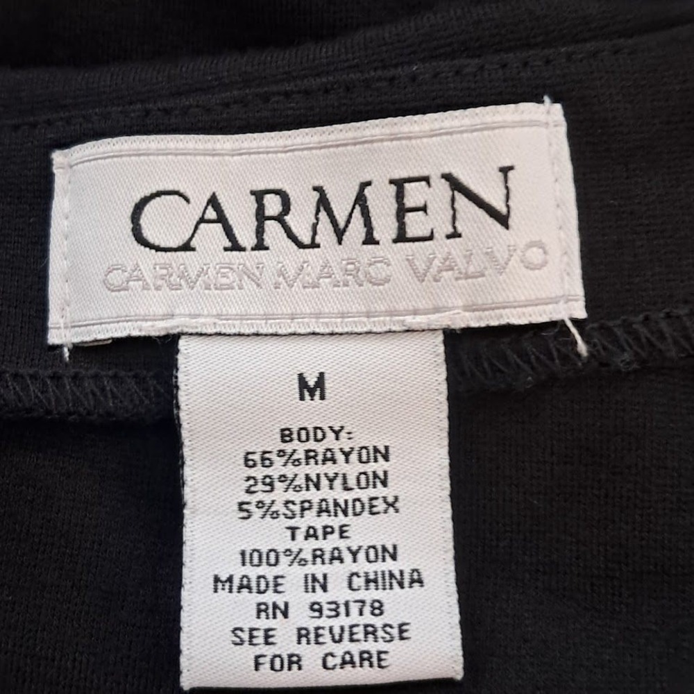 CARMEN MARC VALVO M Black Asymmetric Layered Peplum Top Short Sleeve Boat Neck - Picture 6 of 6